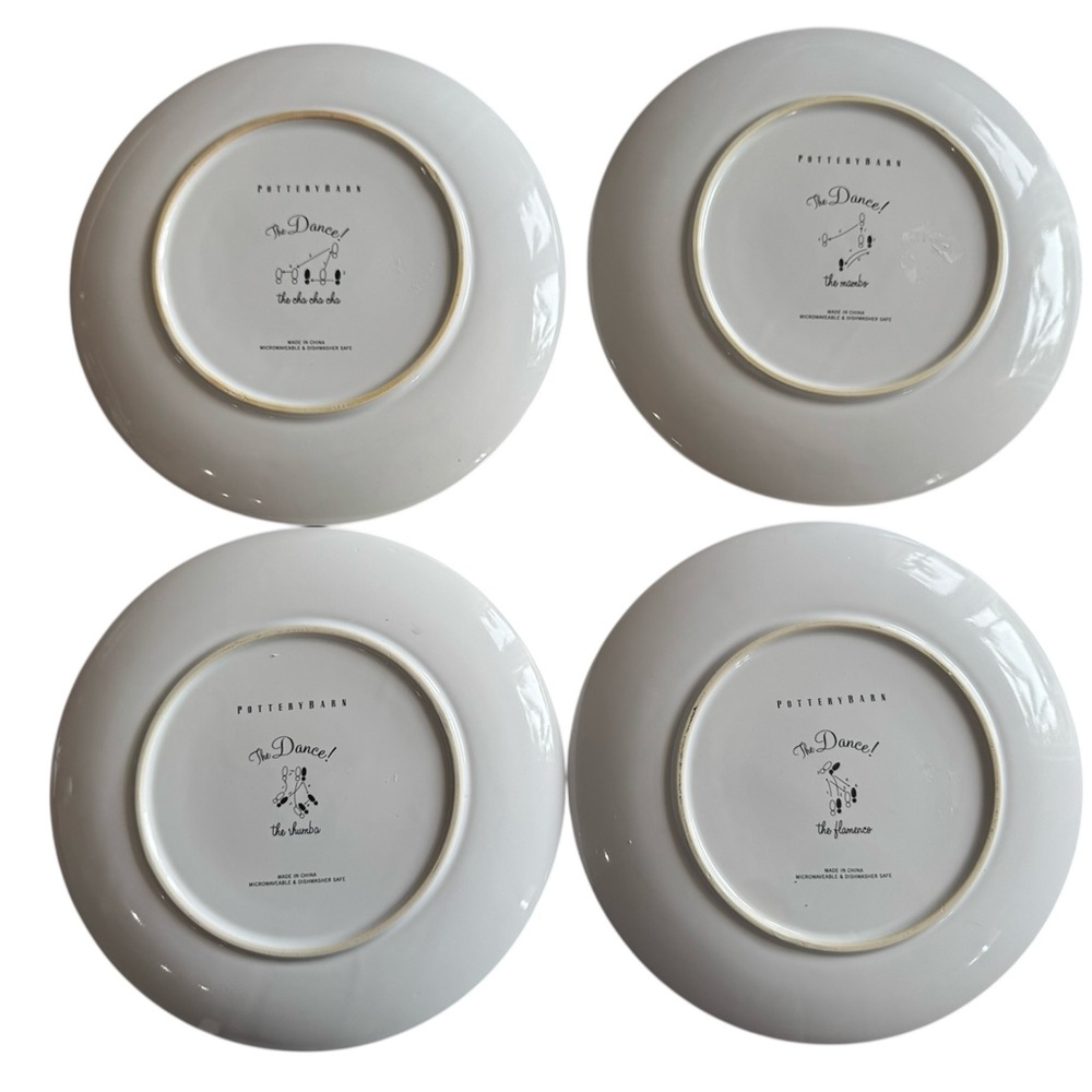 Set of 4 Pottery Barn Dinner Plates The Dance-Themed Decorative Plates Set - Picture 2 of 2